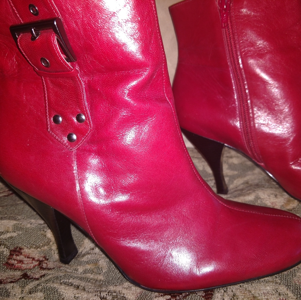 Red Leather Ankle boots & Crossbody Bag